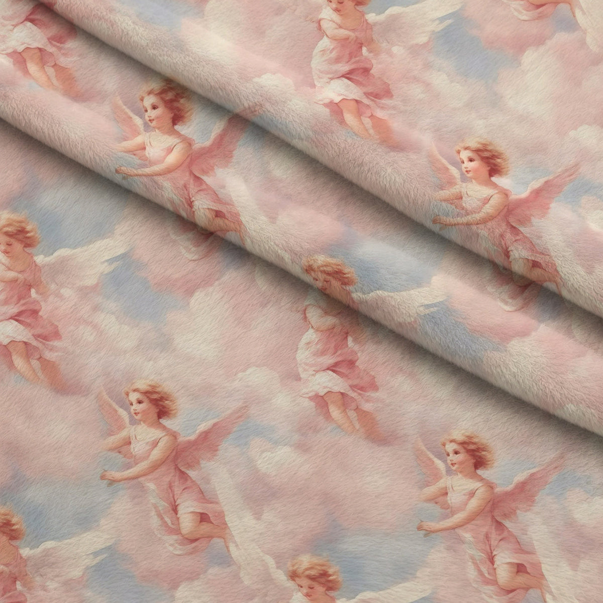 Vintage Angels in Heavenly Skies Pattern 12 Fleece Fabric — fleece fabric folded close-up preview (mv-fleece-v1:lying)