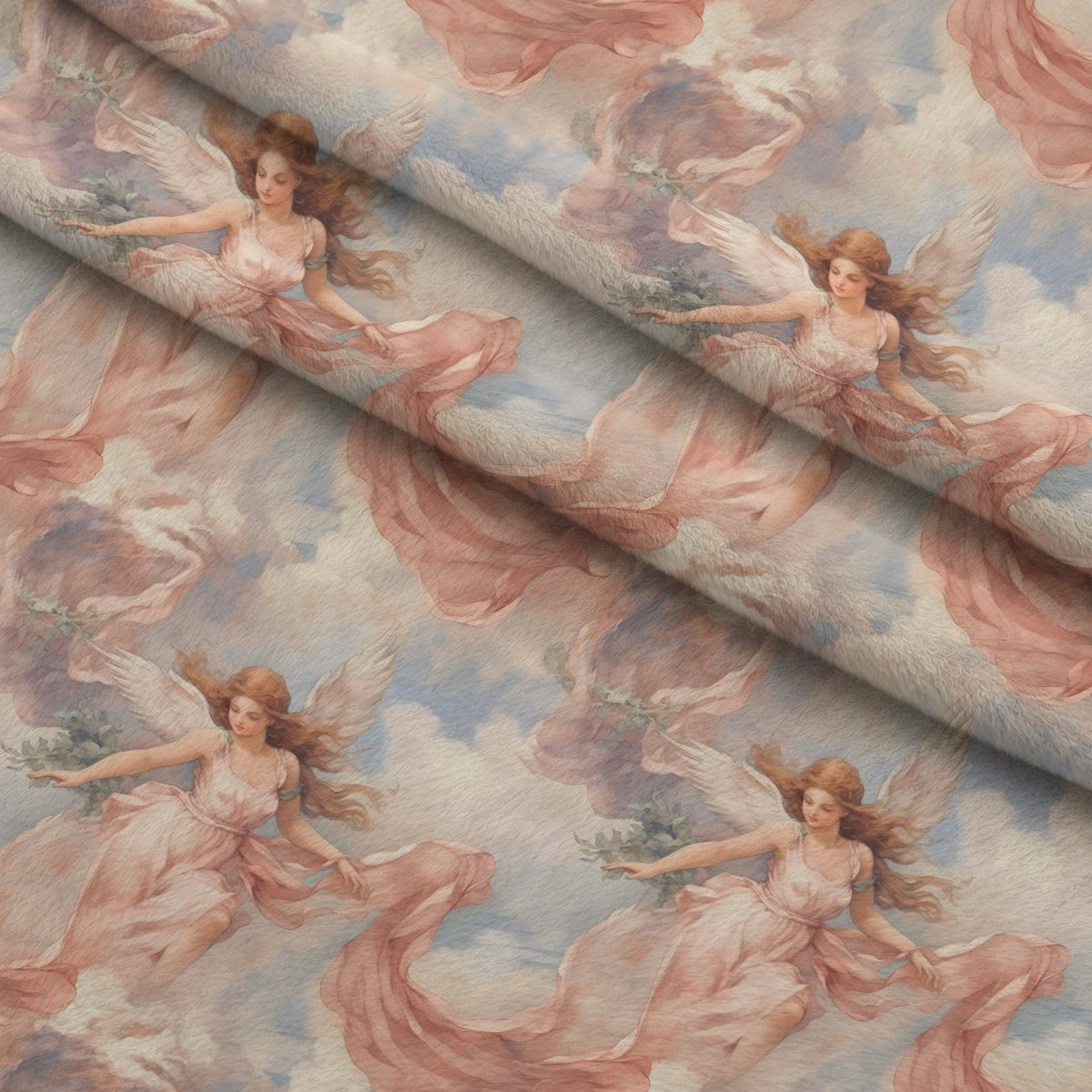 Vintage Angels in Heavenly Skies Pattern 14 Fleece Fabric — fleece fabric folded close-up preview (mv-fleece-v1:lying)