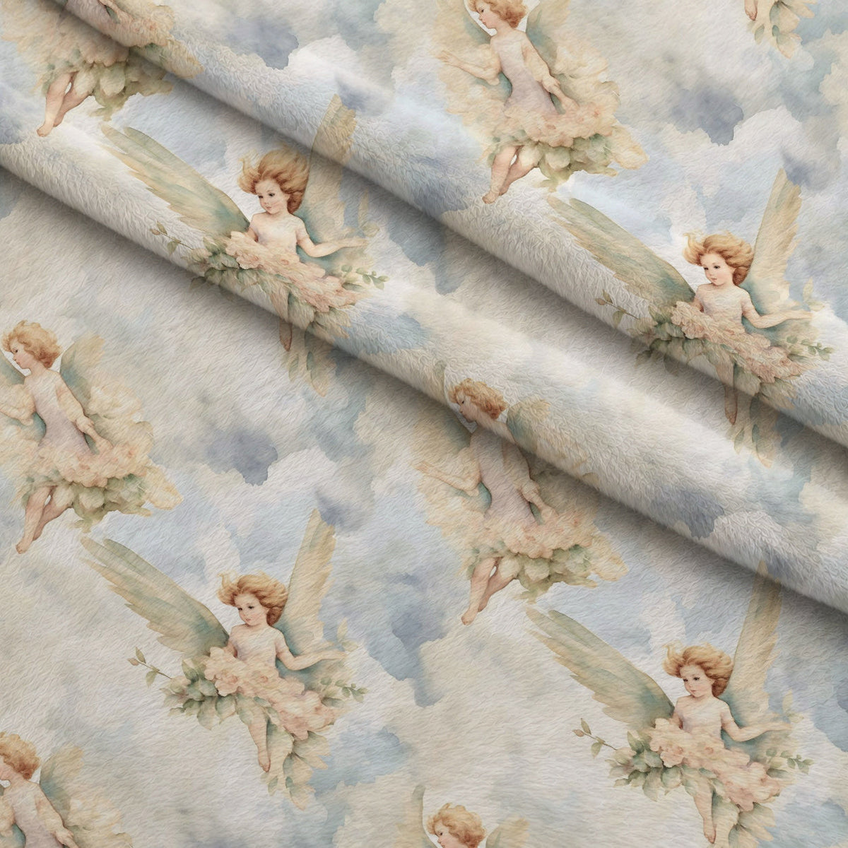Vintage Angels in Heavenly Skies Pattern 16 Fleece Fabric — fleece fabric folded close-up preview (mv-fleece-v1:lying)