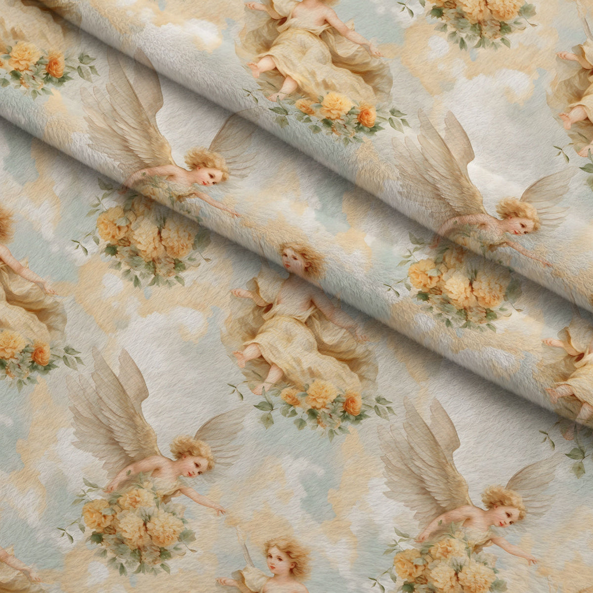 Vintage Angels in Heavenly Skies Pattern 17 Fleece Fabric — fleece fabric folded close-up preview (mv-fleece-v1:lying)
