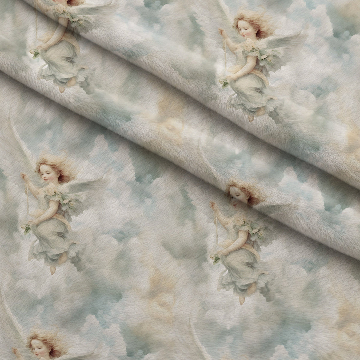 Vintage Angels in Heavenly Skies Pattern 18 Fleece Fabric — fleece fabric folded close-up preview (mv-fleece-v1:lying)