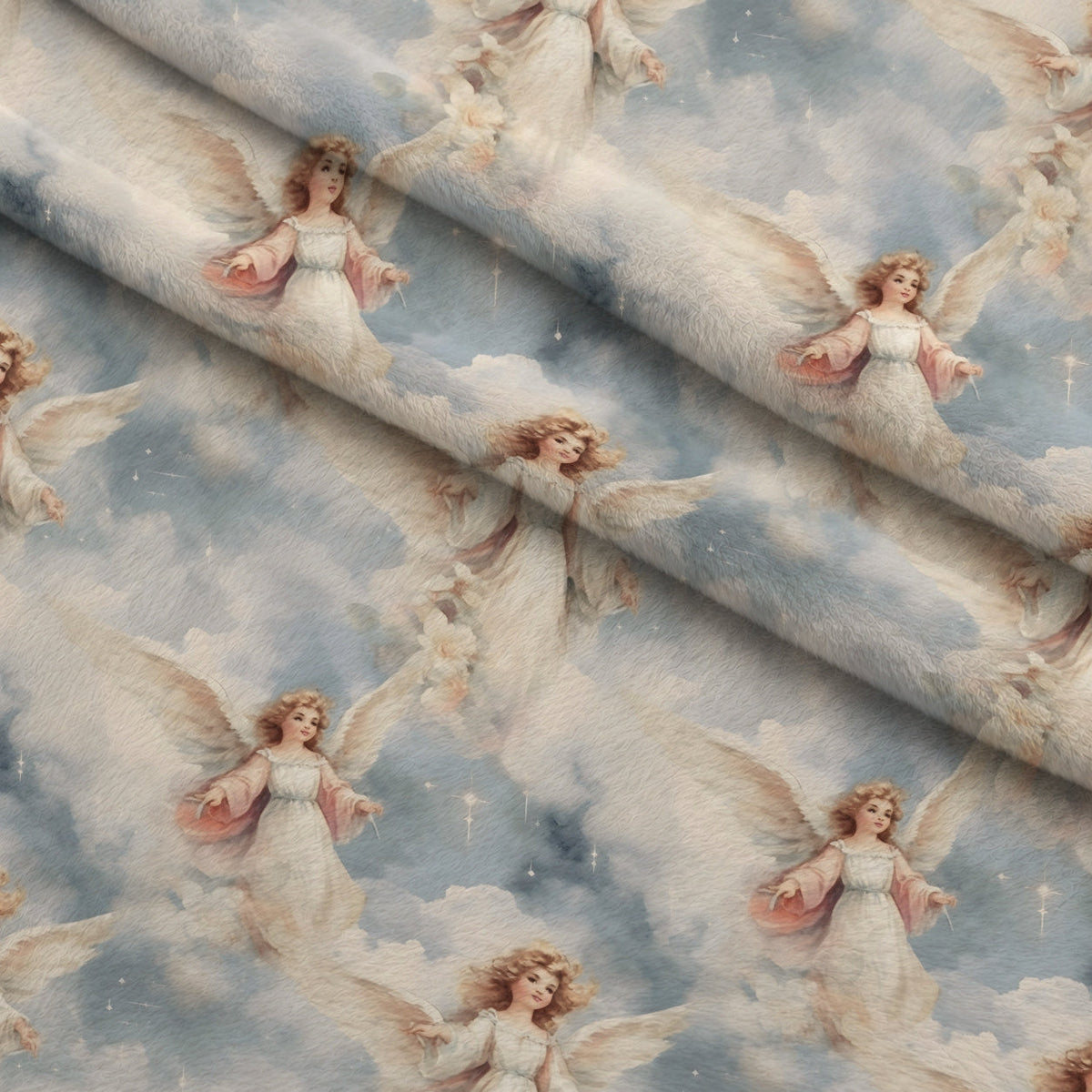 Vintage Angels in Heavenly Skies Pattern 19 Fleece Fabric — fleece fabric folded close-up preview (mv-fleece-v1:lying)