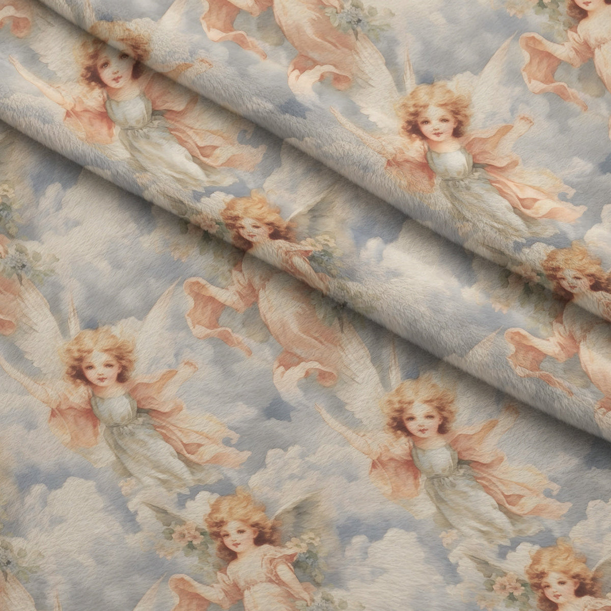 Vintage Angels in Heavenly Skies Pattern 20 Fleece Fabric — fleece fabric folded close-up preview (mv-fleece-v1:lying)