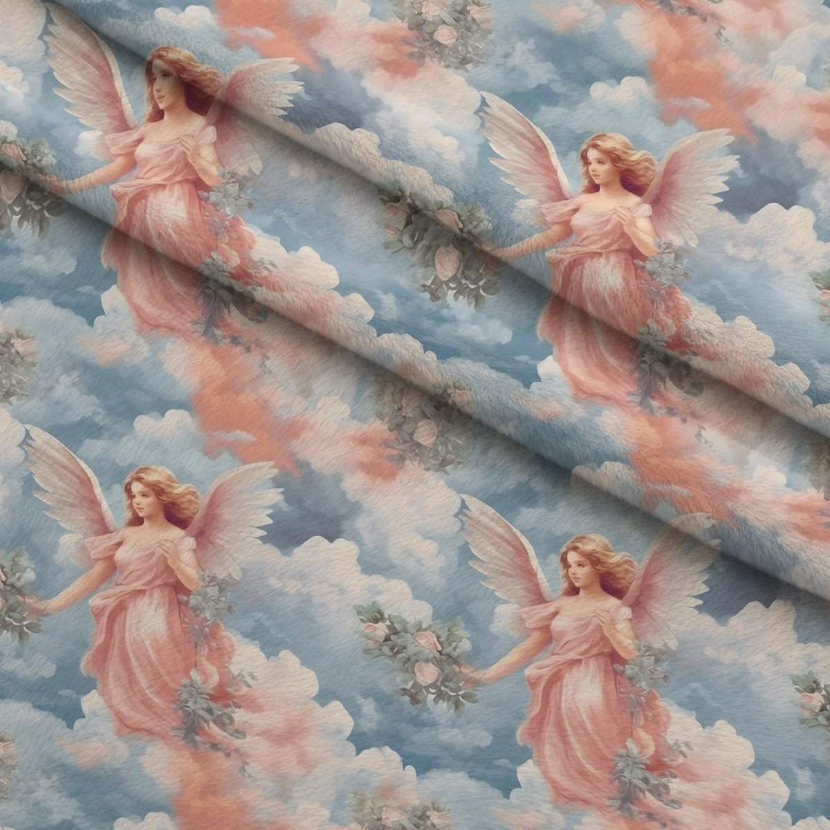 Vintage Angels in Heavenly Skies Pattern 6 Fleece Fabric — fleece fabric folded close-up preview (mv-fleece-v1:lying)