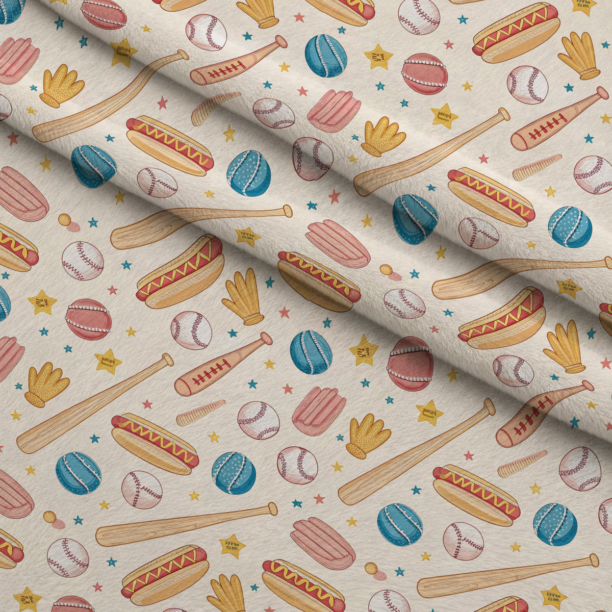 Vintage Ballpark Pattern 2 Fleece Fabric — fleece fabric folded close-up preview (mv-fleece-v1:lying)
