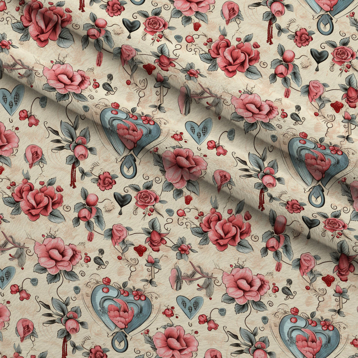 Vintage Valentines Day Pattern 15 Fleece Fabric — fleece fabric folded close-up preview (mv-fleece-v1:lying)