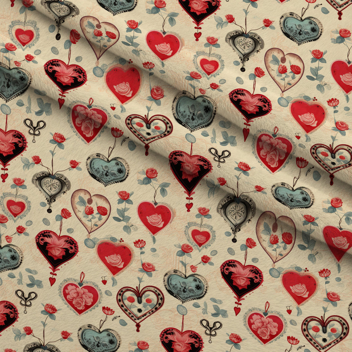 Vintage Valentines Day Pattern 20 Fleece Fabric — fleece fabric folded close-up preview (mv-fleece-v1:lying)