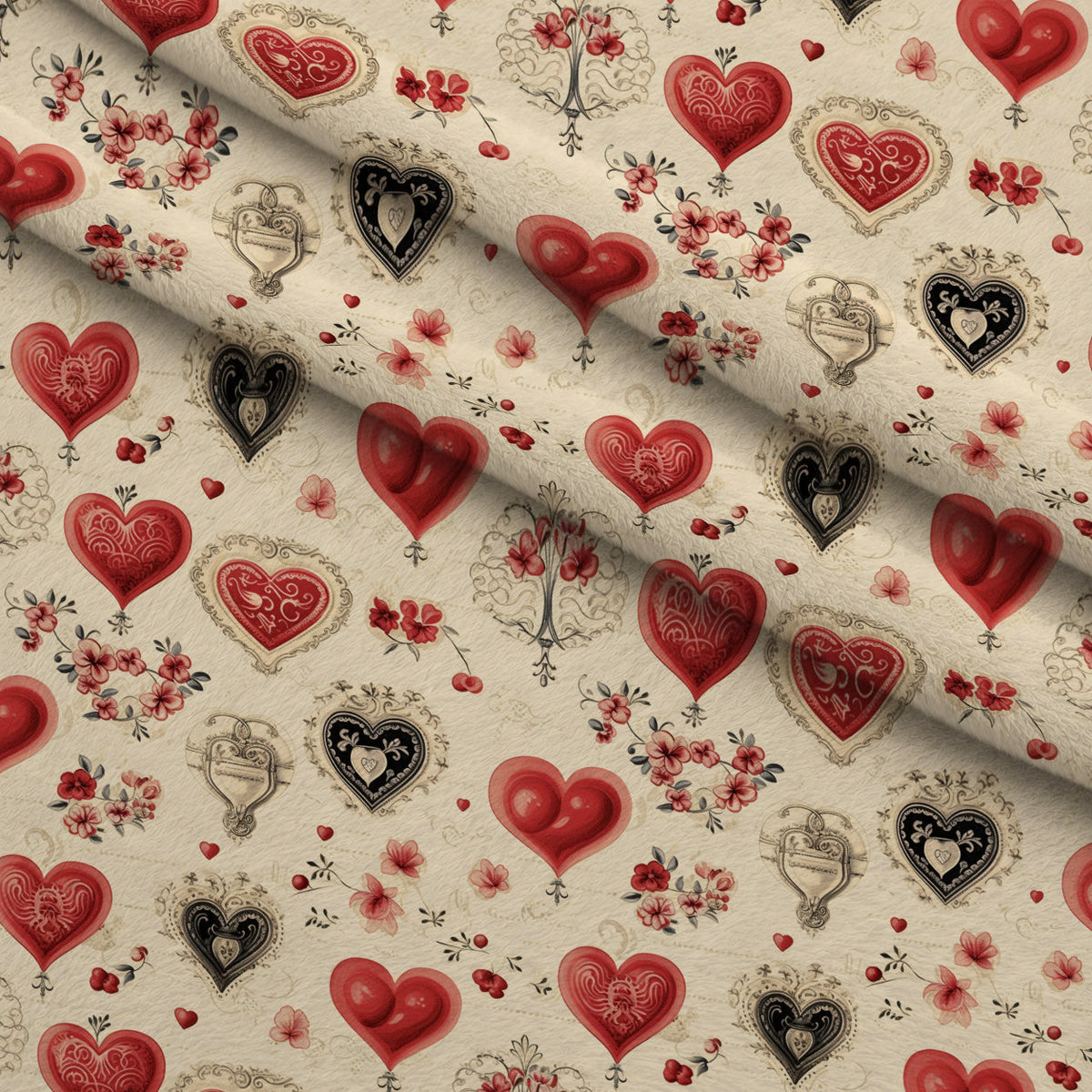 Vintage Valentines Day Pattern 3 Fleece Fabric — fleece fabric folded close-up preview (mv-fleece-v1:lying)