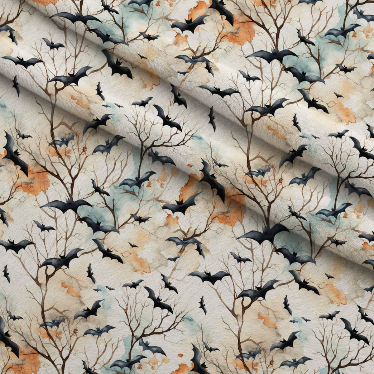 Watercolor Halloween Bats Pattern 10 Fleece Fabric — fleece fabric folded close-up preview (mv-fleece-v1:lying)