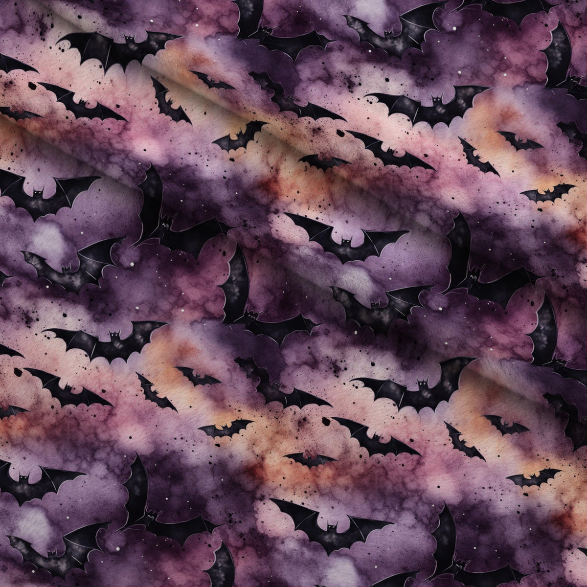 Watercolor Halloween Bats Pattern 4 Fleece Fabric — fleece fabric folded close-up preview (mv-fleece-v1:lying)