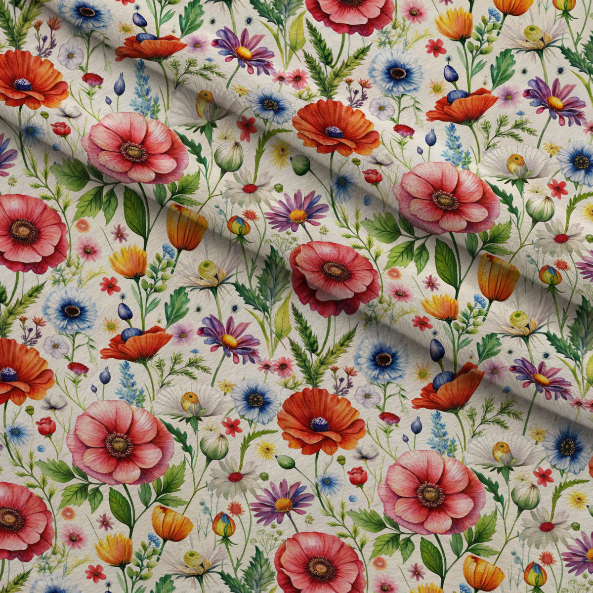 Watercolor Meadow Pattern 4 Fleece Fabric — fleece fabric folded close-up preview (mv-fleece-v1:lying)
