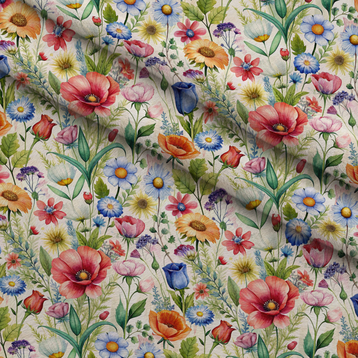 Watercolor Meadow Pattern 7 Fleece Fabric — fleece fabric folded close-up preview (mv-fleece-v1:lying)