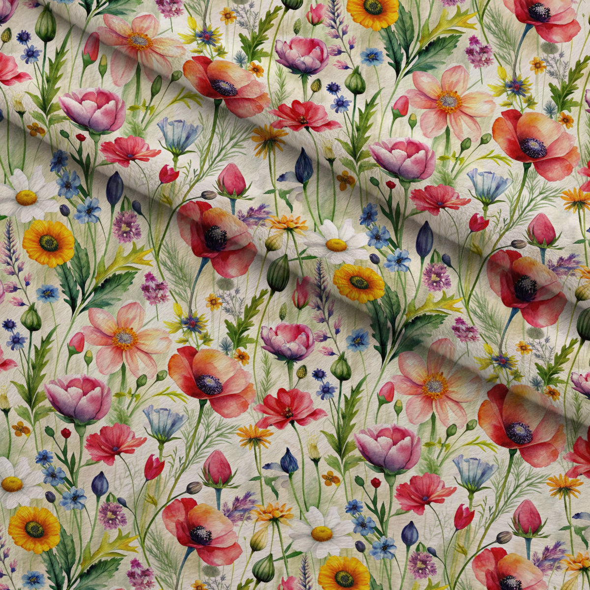Watercolor Meadow Pattern 9 Fleece Fabric — fleece fabric folded close-up preview (mv-fleece-v1:lying)