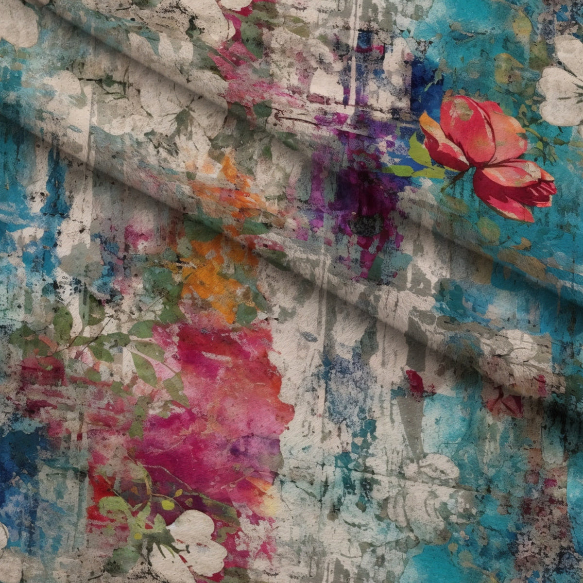 Weathered Blooms Pattern 10 Fleece Fabric — fleece fabric folded close-up preview (mv-fleece-v1:lying)