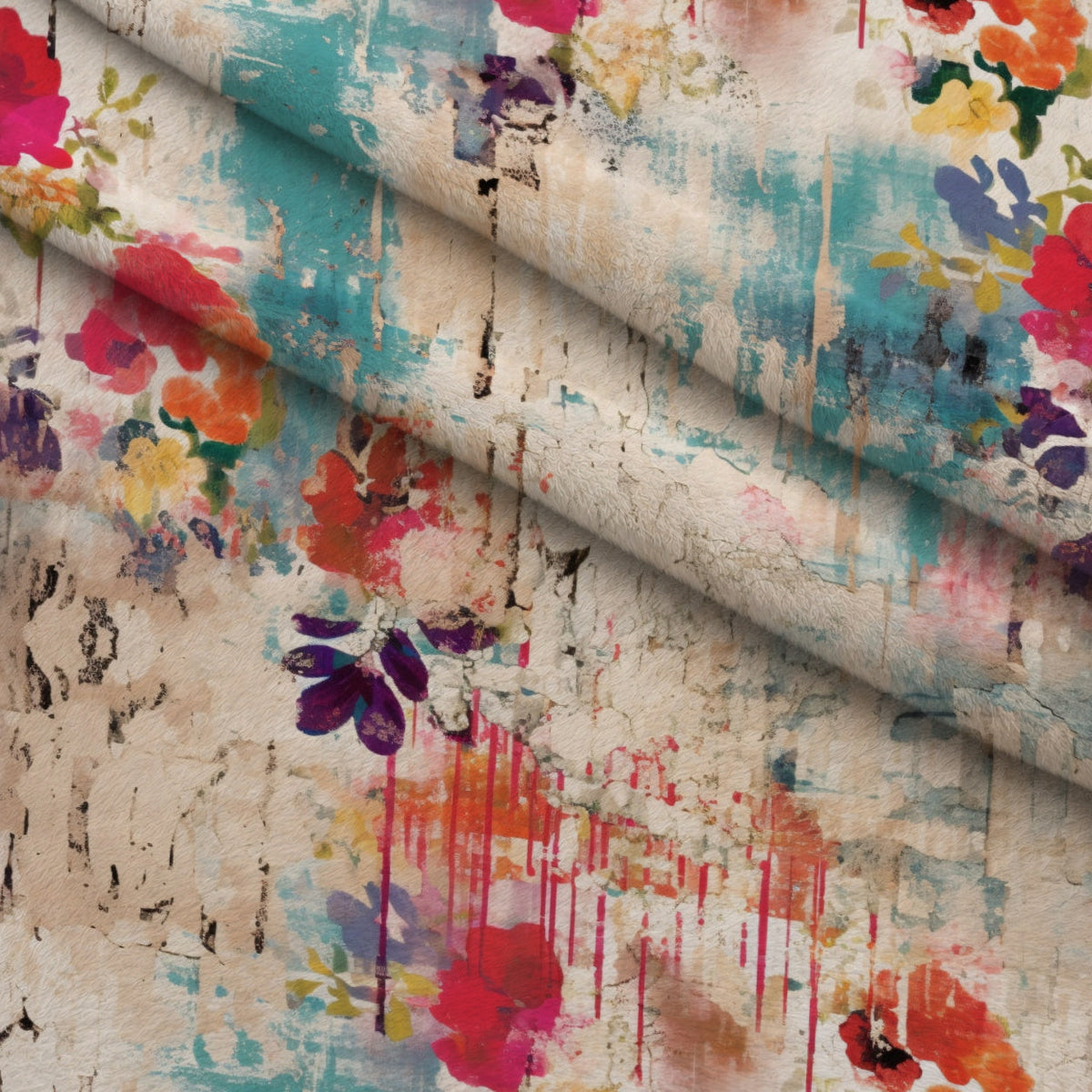 Weathered Blooms Pattern 19 Fleece Fabric — fleece fabric folded close-up preview (mv-fleece-v1:lying)