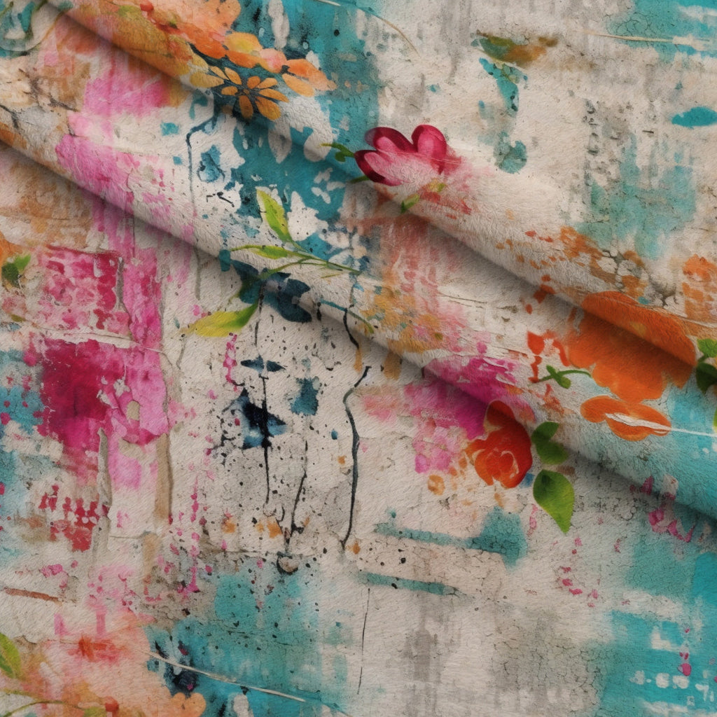 Weathered Blooms Pattern 3 Fleece Fabric — fleece fabric folded close-up preview (mv-fleece-v1:lying)