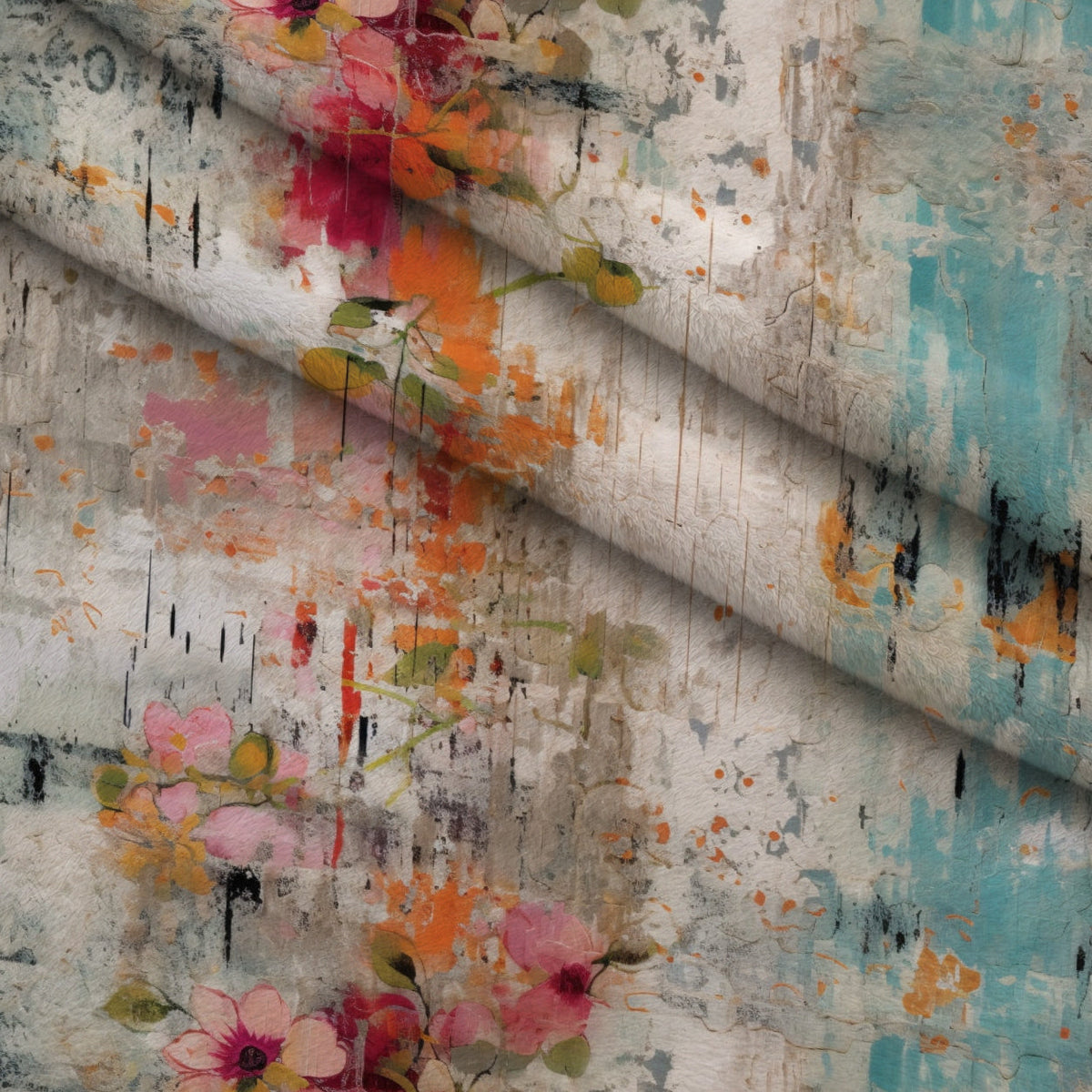 Weathered Blooms Pattern 4 Fleece Fabric — fleece fabric folded close-up preview (mv-fleece-v1:lying)
