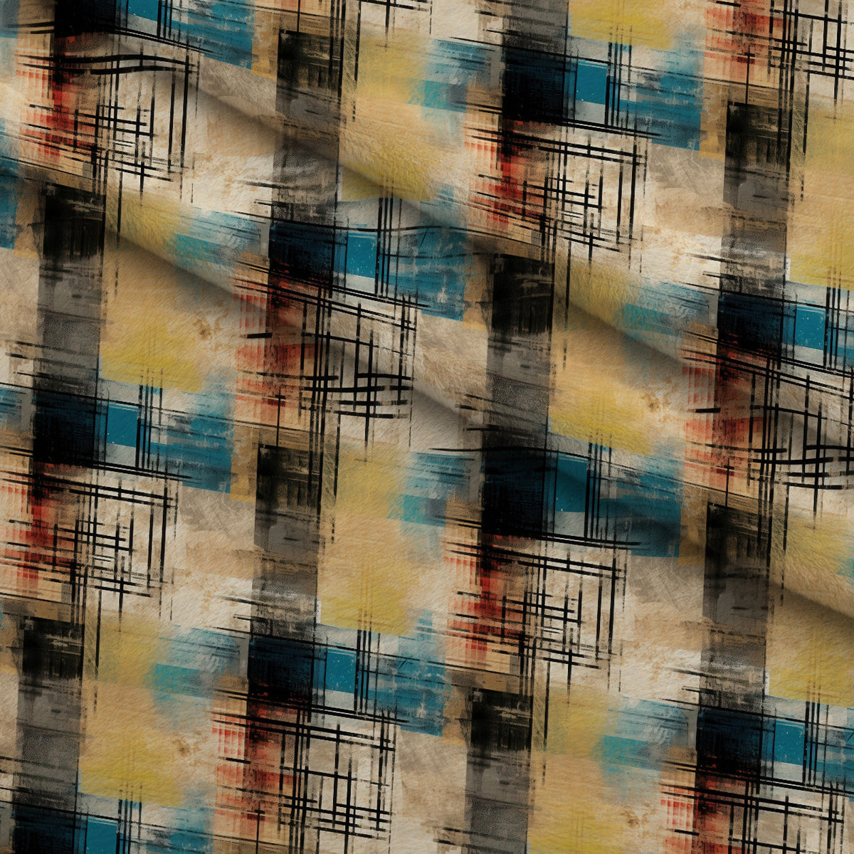 Weathered Tartan Pattern 10 Fleece Fabric — fleece fabric folded close-up preview (mv-fleece-v1:lying)