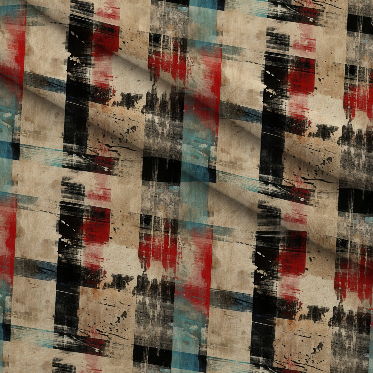Weathered Tartan Pattern 2 Fleece Fabric — fleece fabric folded close-up preview (mv-fleece-v1:lying)