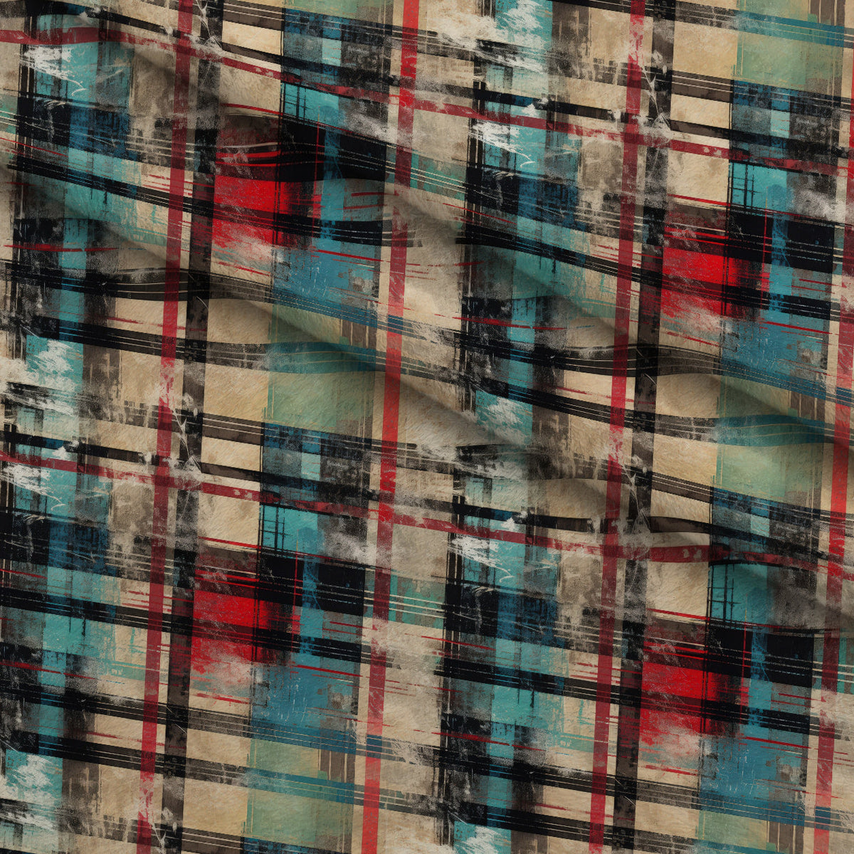 Weathered Tartan Pattern 6 Fleece Fabric — fleece fabric folded close-up preview (mv-fleece-v1:lying)