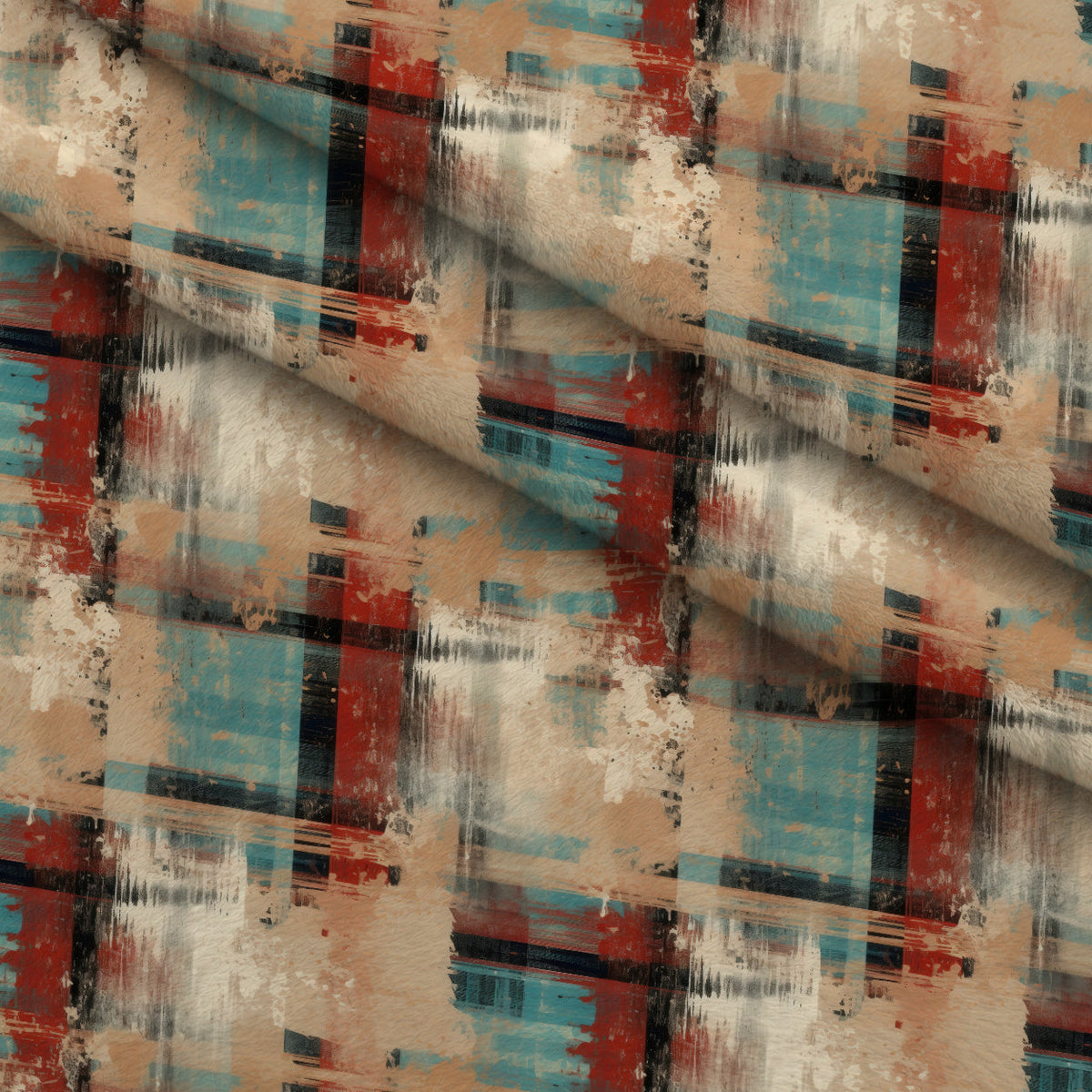 Weathered Tartan Pattern 7 Fleece Fabric — fleece fabric folded close-up preview (mv-fleece-v1:lying)