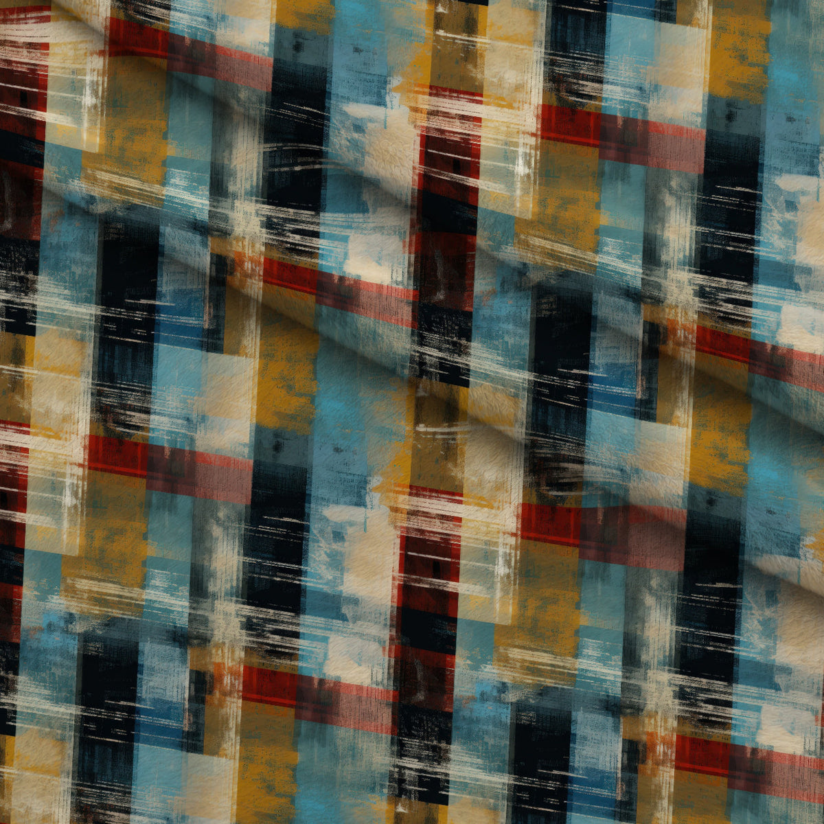 Weathered Tartan Pattern 8 Fleece Fabric — fleece fabric folded close-up preview (mv-fleece-v1:lying)