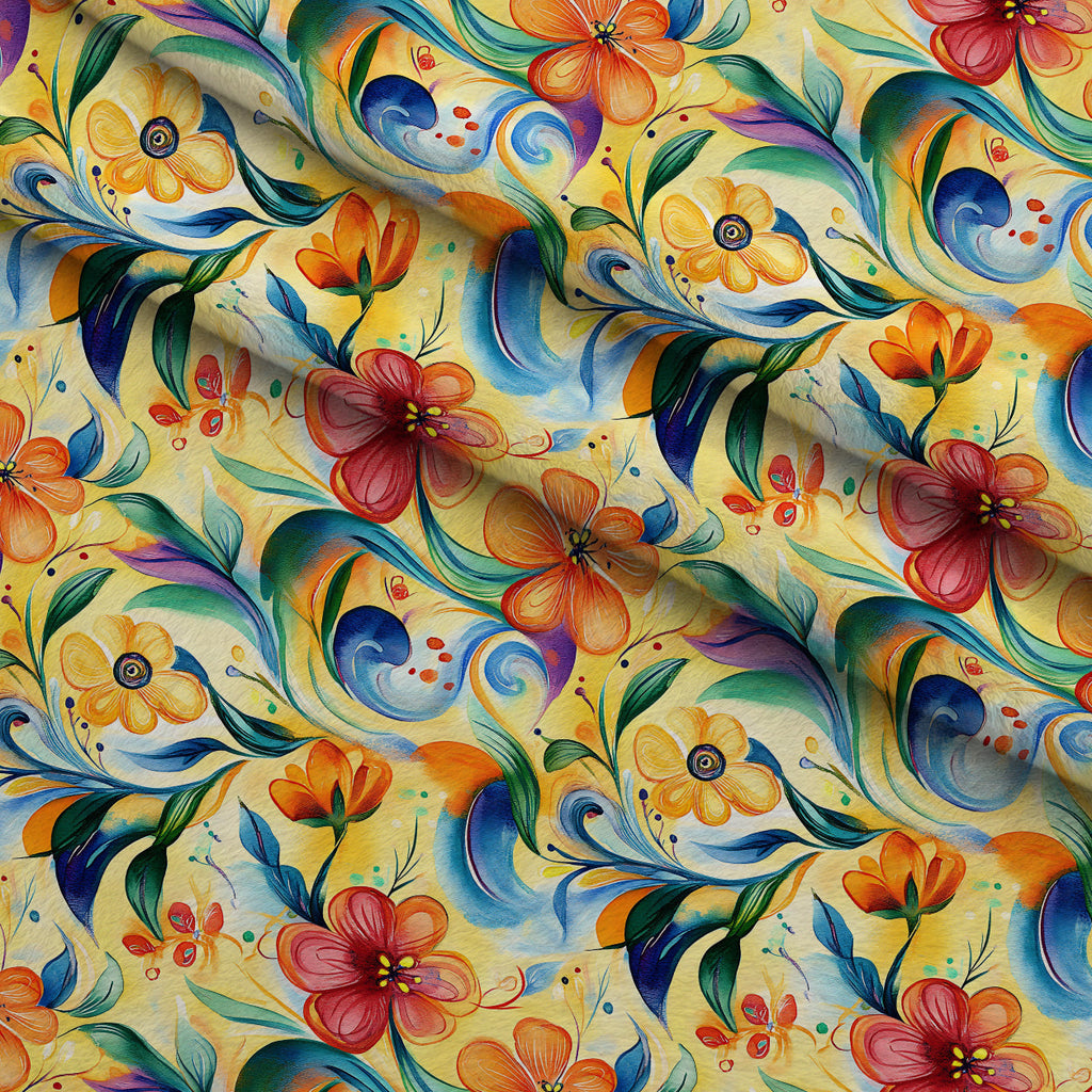 Whimsical Watercolor Blooms Pattern 3 Fleece Fabric — fleece fabric folded close-up preview (mv-fleece-v1:lying)