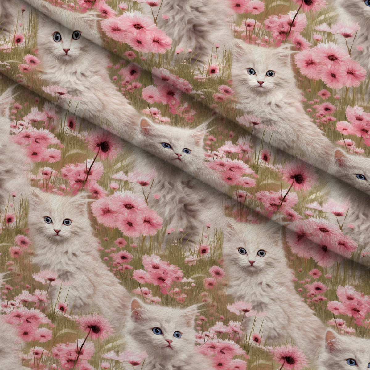 Whiskers and Blossoms Pattern 11 Fleece Fabric — fleece fabric folded close-up preview (mv-fleece-v1:lying)