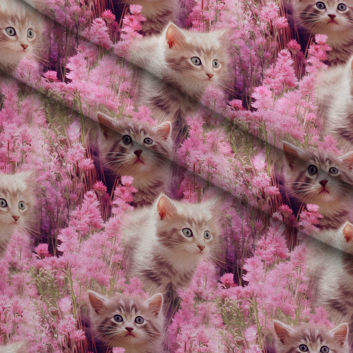 Whiskers and Blossoms Pattern 4 Fleece Fabric — fleece fabric folded close-up preview (mv-fleece-v1:lying)