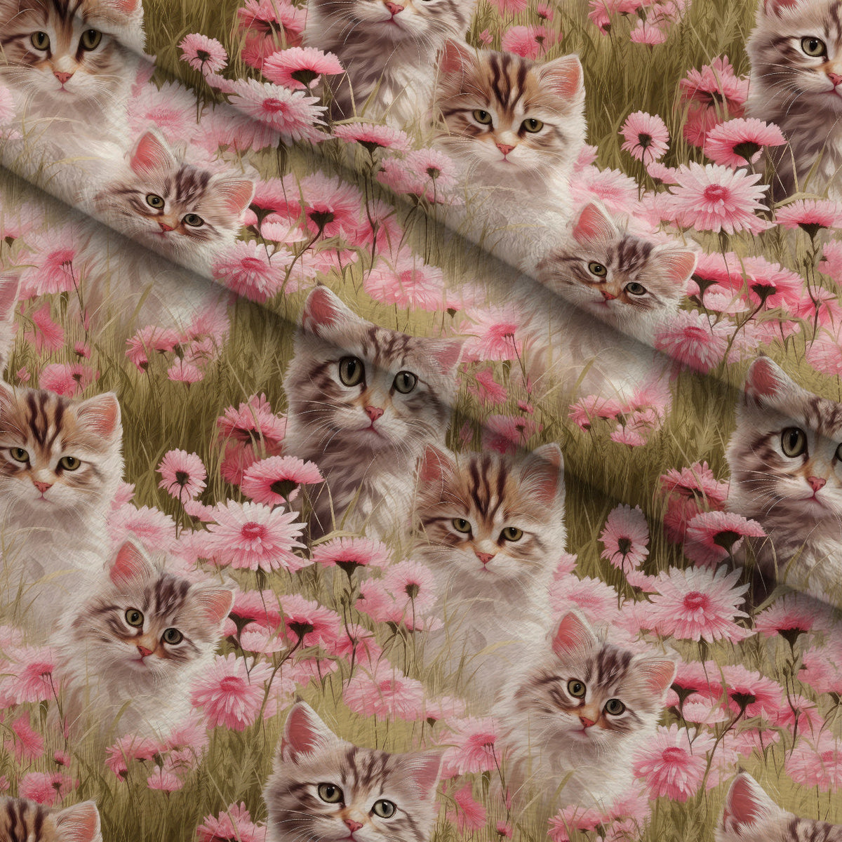 Whiskers and Blossoms Pattern 8 Fleece Fabric — fleece fabric folded close-up preview (mv-fleece-v1:lying)