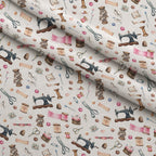 White Old Sewing Elements Fleece Fabric — fleece fabric folded close-up preview (mv-fleece-v1:lying)