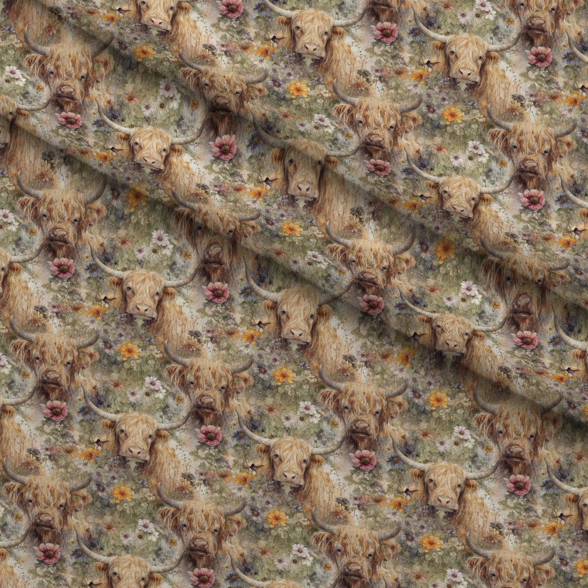 Wildflower Herd Pattern 1 Fleece Fabric — fleece fabric folded close-up preview (mv-fleece-v1:lying)