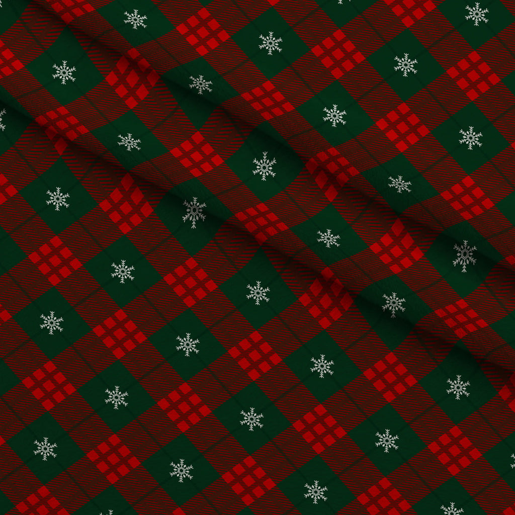 Winter Tartan Plaid with Snowflakes Fleece Fabric — fleece fabric folded close-up preview (mv-fleece-v1:lying)