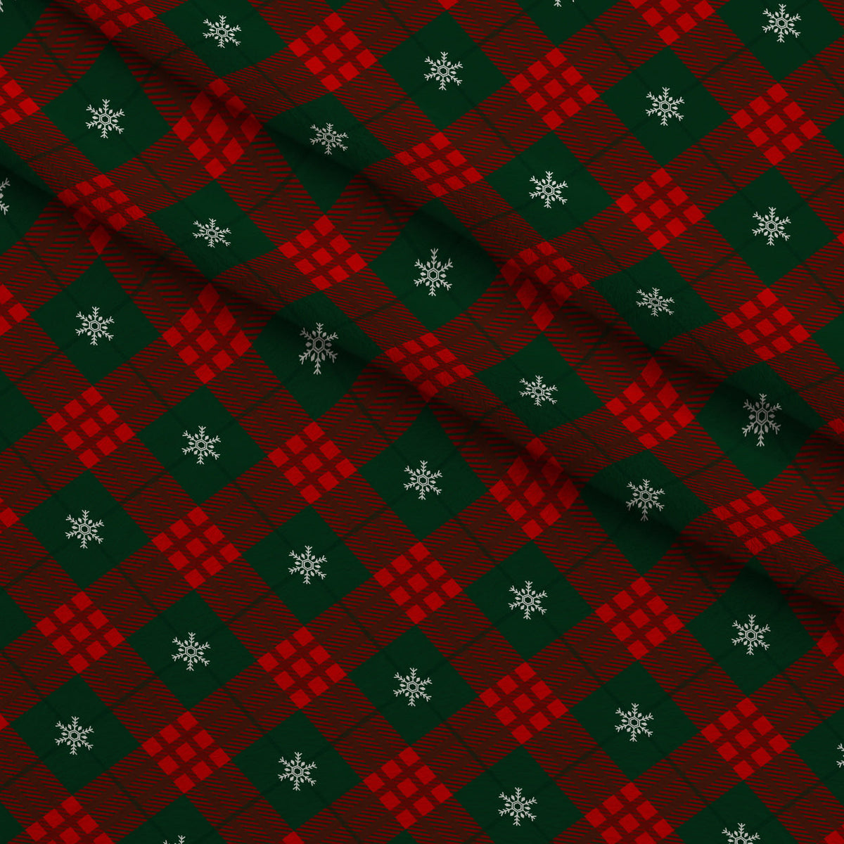 Winter Tartan Plaid with Snowflakes Fleece Fabric — fleece fabric folded close-up preview (mv-fleece-v1:lying)