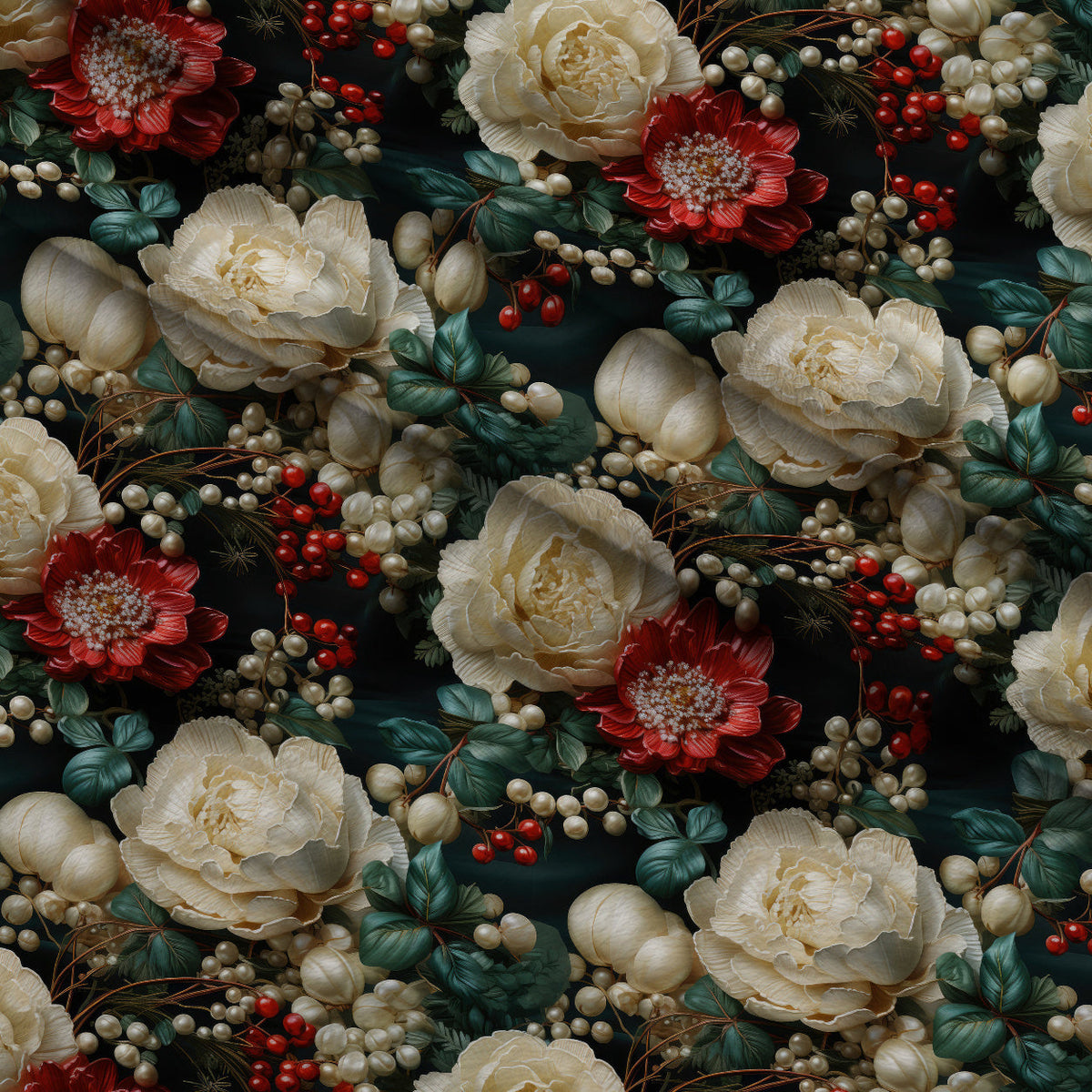 Winterberry Blooms Pattern 1 Fleece Fabric — fleece fabric folded close-up preview (mv-fleece-v1:lying)