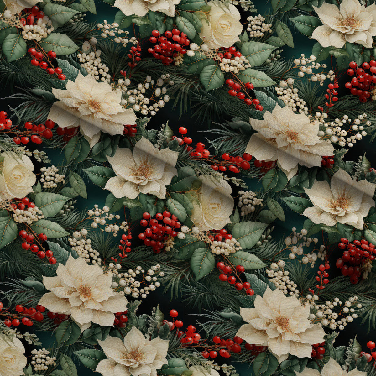 Winterberry Blooms Pattern 3 Fleece Fabric — fleece fabric folded close-up preview (mv-fleece-v1:lying)