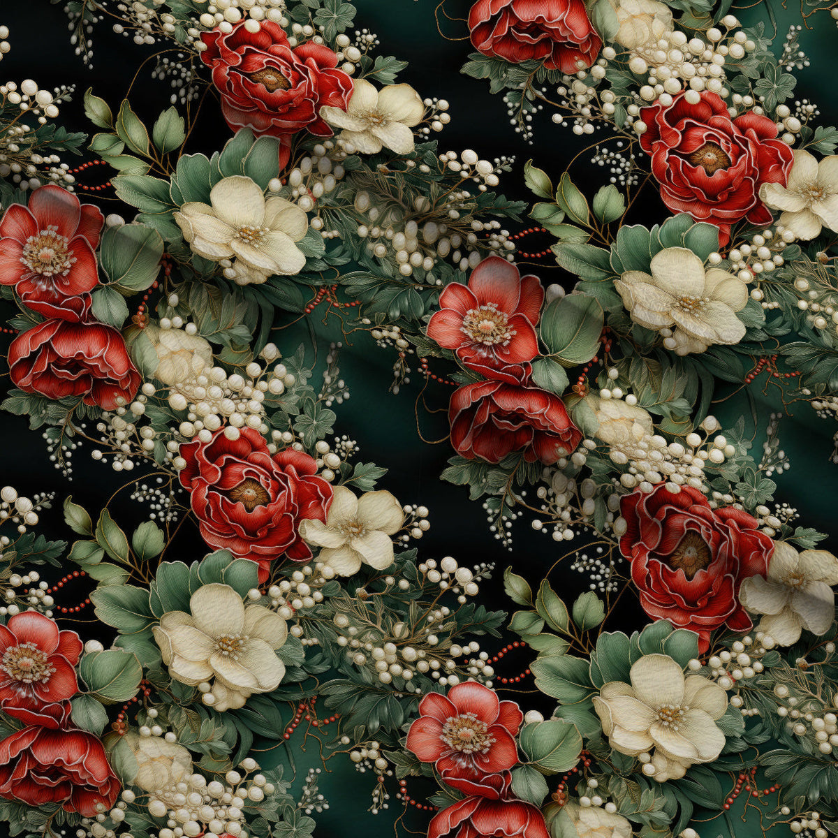 Winterberry Blooms Pattern 5 Fleece Fabric — fleece fabric folded close-up preview (mv-fleece-v1:lying)