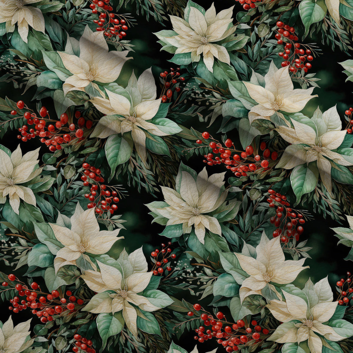 Winterberry Blooms Pattern 6 Fleece Fabric — fleece fabric folded close-up preview (mv-fleece-v1:lying)
