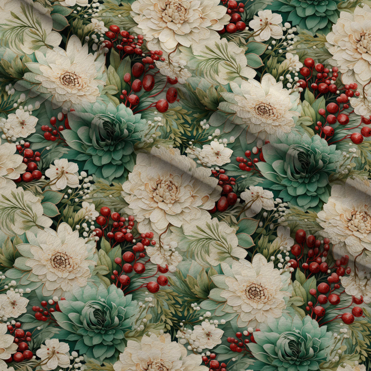 Winterberry Blooms Pattern 8 Fleece Fabric — fleece fabric folded close-up preview (mv-fleece-v1:lying)