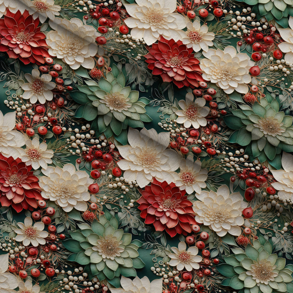 Winterberry Blooms Pattern 9 Fleece Fabric — fleece fabric folded close-up preview (mv-fleece-v1:lying)