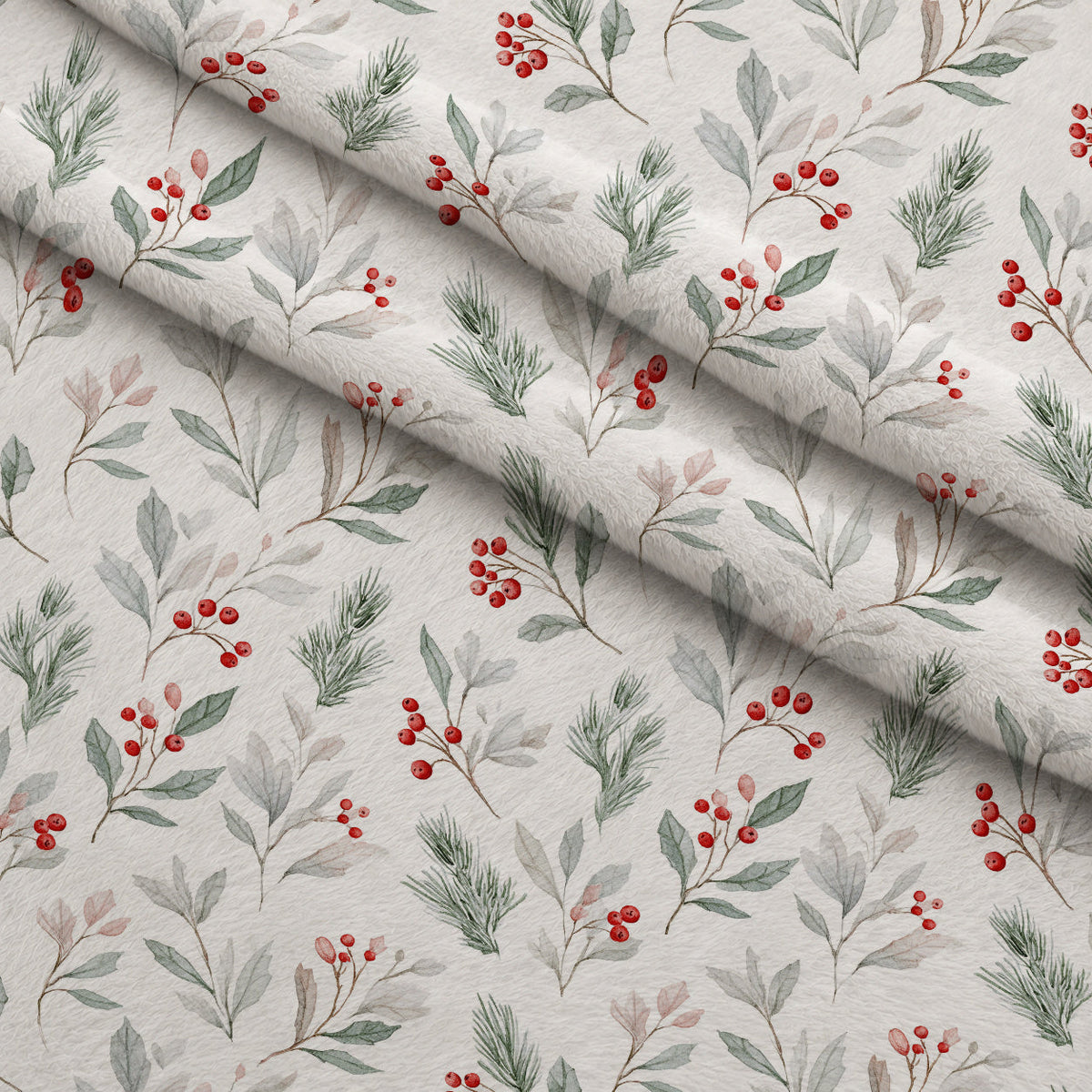 Winterberry Sprigs Pattern 1 Fleece Fabric — fleece fabric folded close-up preview (mv-fleece-v1:lying)