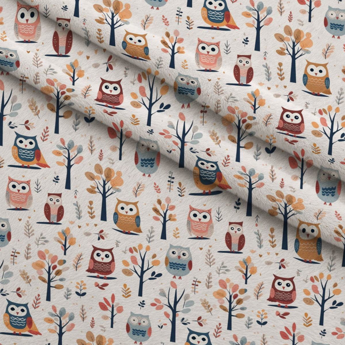 Woodland Hoots Pattern 1 Fleece Fabric — fleece fabric folded close-up preview (mv-fleece-v1:lying)