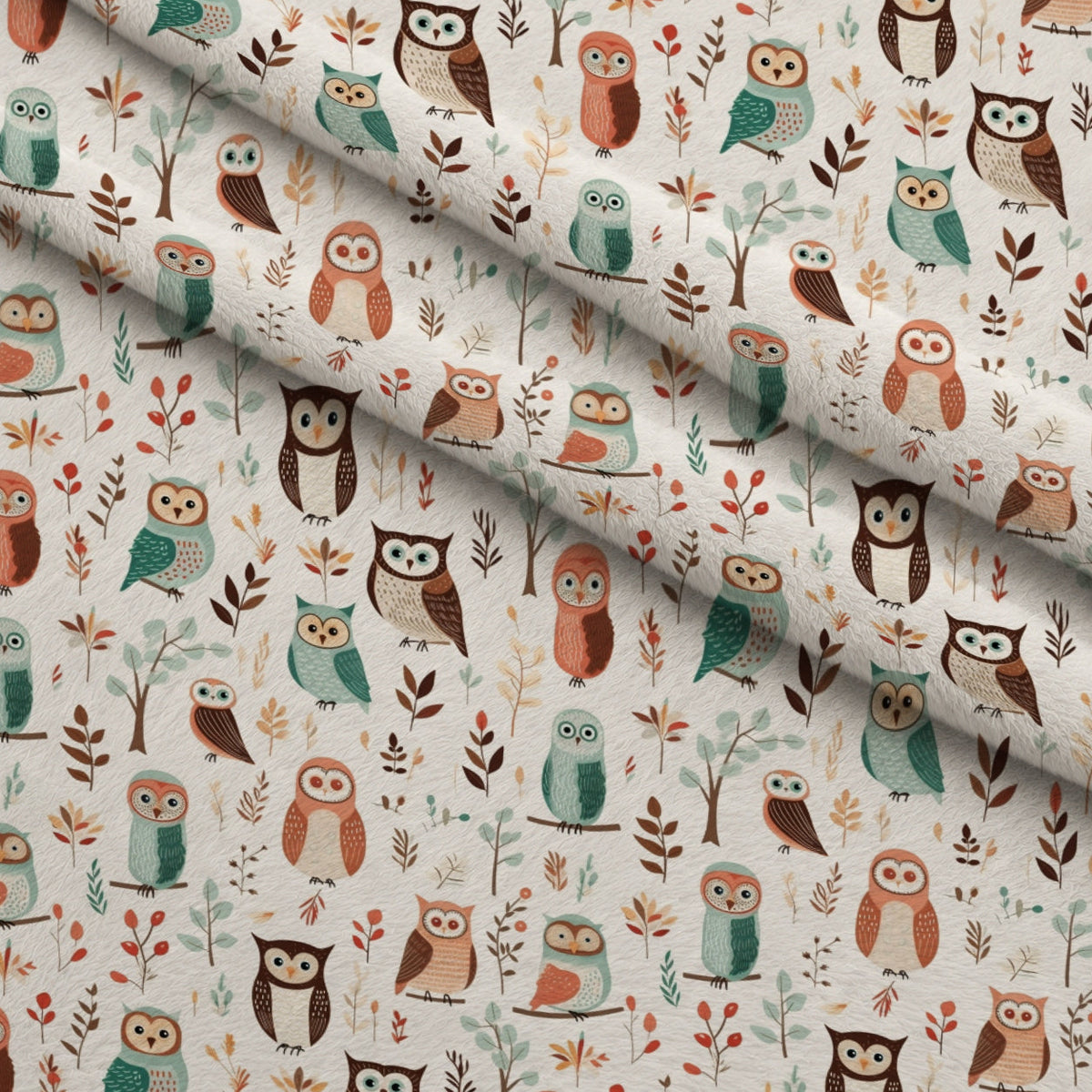 Woodland Hoots Pattern 10 Fleece Fabric — fleece fabric folded close-up preview (mv-fleece-v1:lying)
