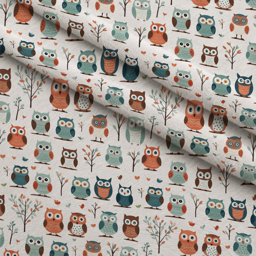 Woodland Hoots Pattern 11 Fleece Fabric — fleece fabric folded close-up preview (mv-fleece-v1:lying)