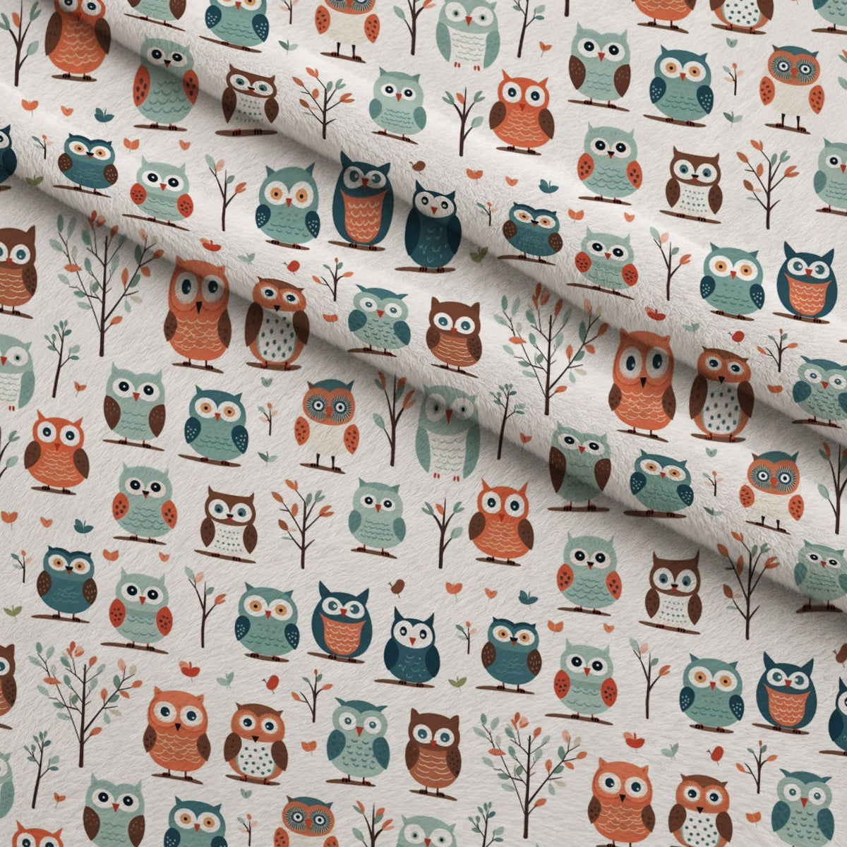 Woodland Hoots Pattern 11 Fleece Fabric — fleece fabric folded close-up preview (mv-fleece-v1:lying)