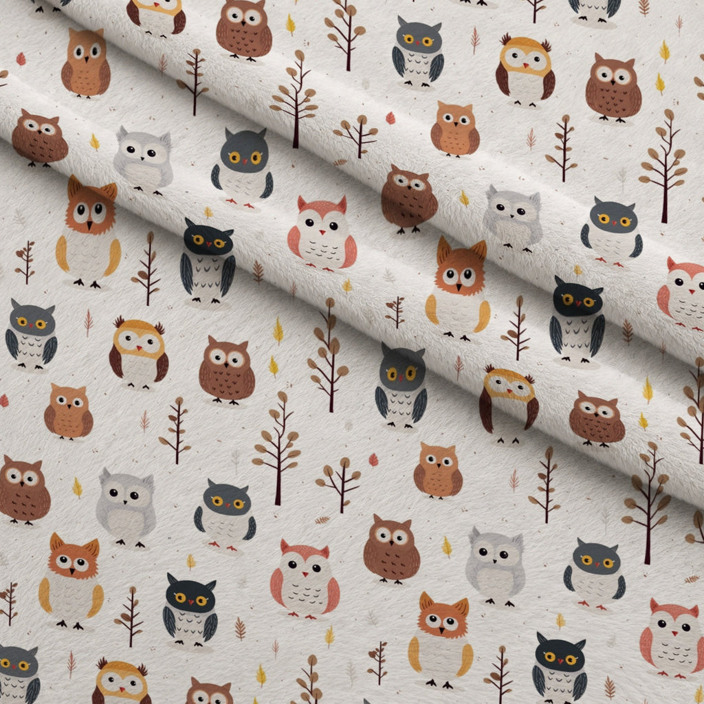 Woodland Hoots Pattern 12 Fleece Fabric — fleece fabric folded close-up preview (mv-fleece-v1:lying)