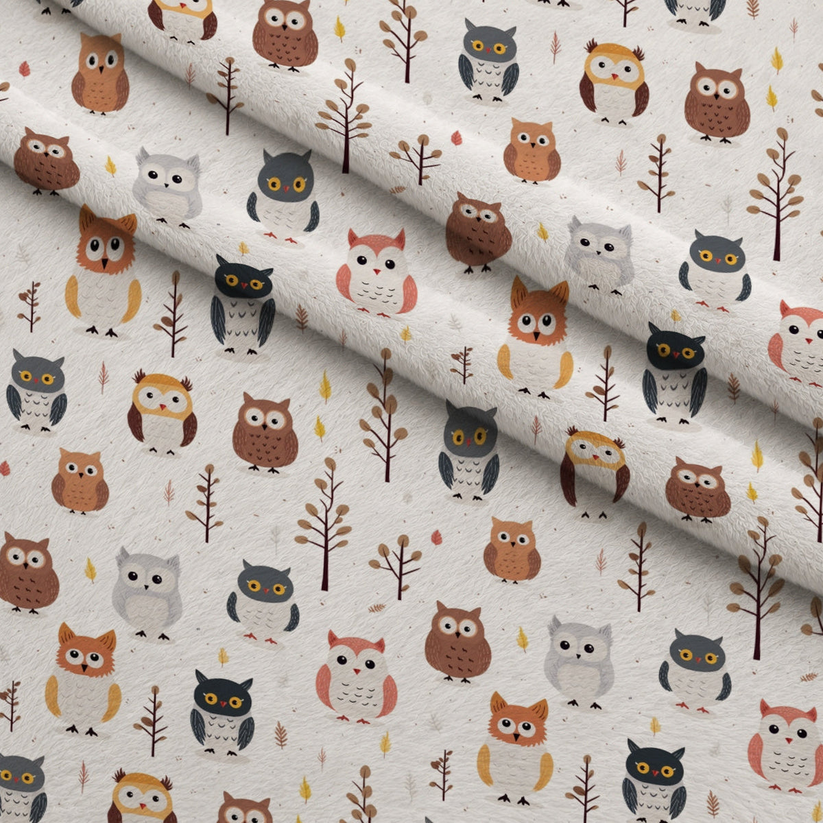 Woodland Hoots Pattern 12 Fleece Fabric — fleece fabric folded close-up preview (mv-fleece-v1:lying)