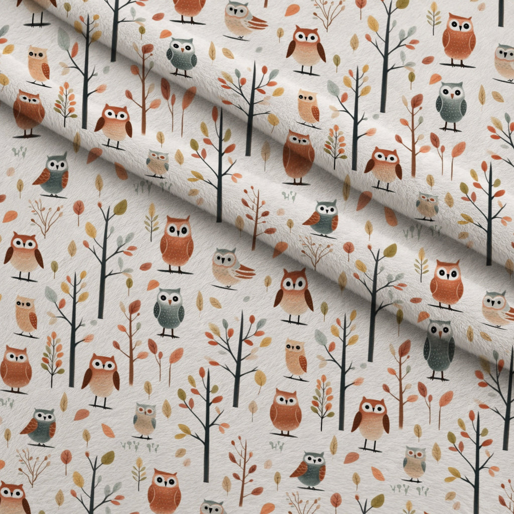 Woodland Hoots Pattern 2 Fleece Fabric — fleece fabric folded close-up preview (mv-fleece-v1:lying)
