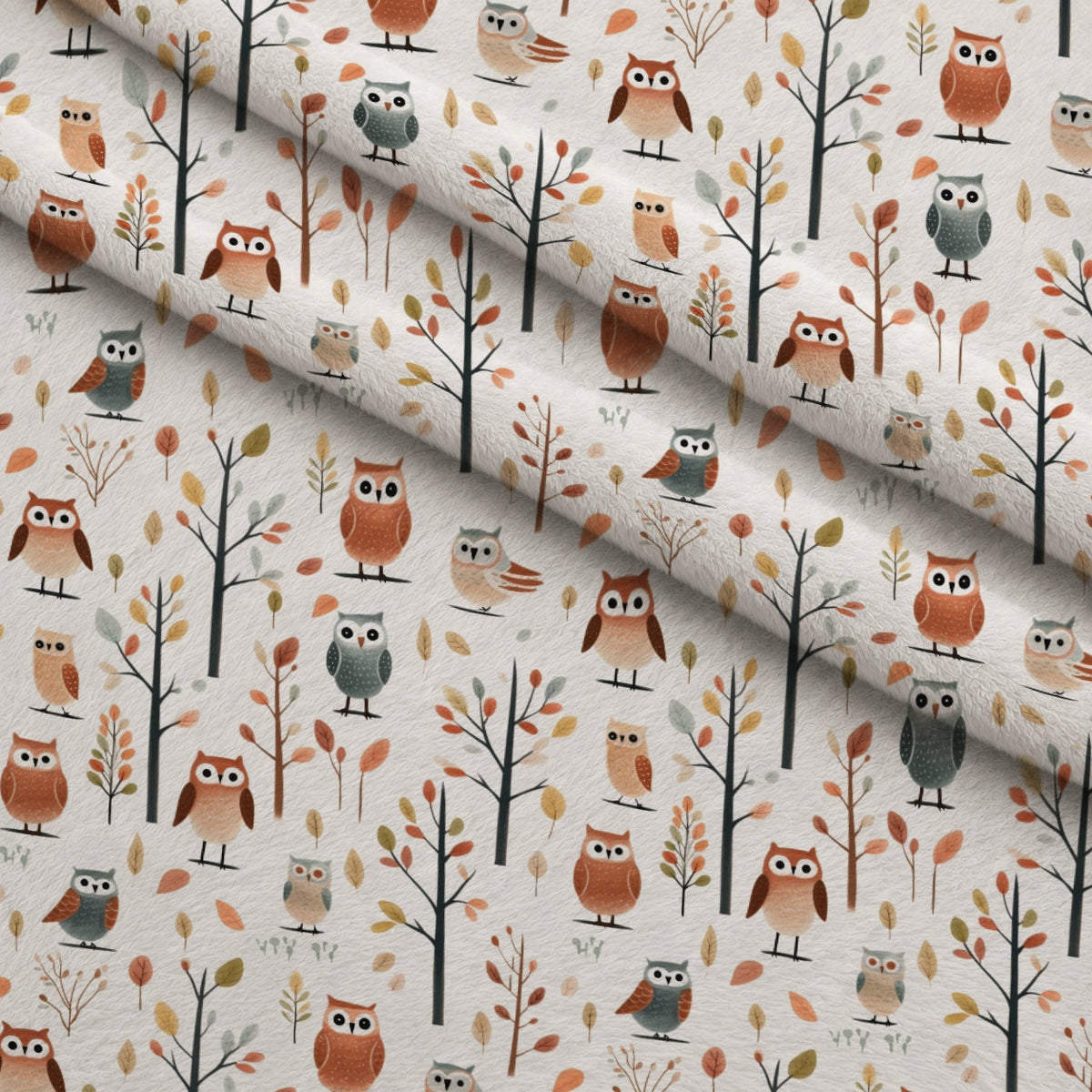Woodland Hoots Pattern 2 Fleece Fabric — fleece fabric folded close-up preview (mv-fleece-v1:lying)
