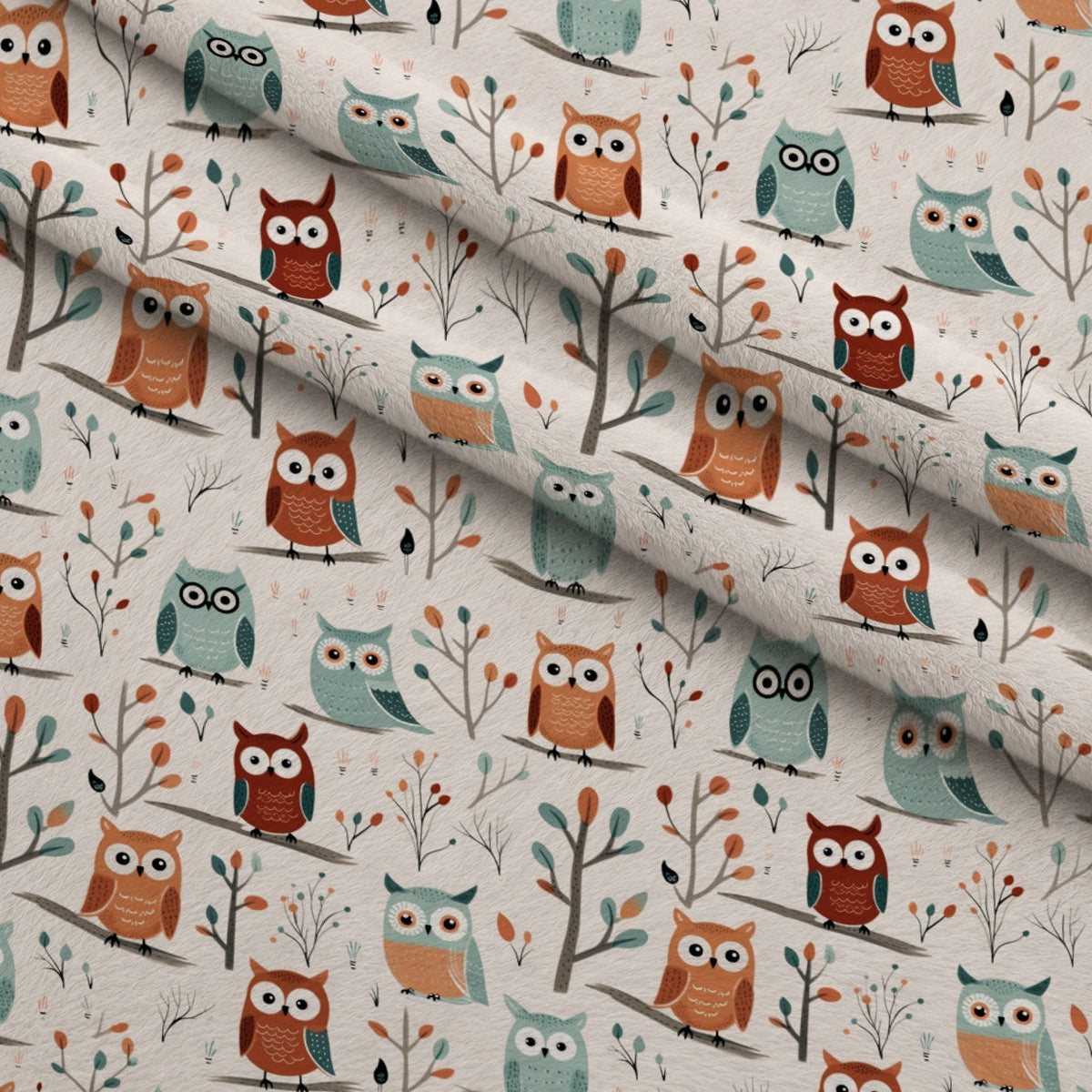 Woodland Hoots Pattern 3 Fleece Fabric — fleece fabric folded close-up preview (mv-fleece-v1:lying)